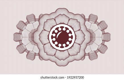 Red passport style rosette. Vector Illustration. Detailed with coronavirus icon inside