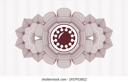 Red passport style rosette. Vector Illustration. Detailed with coronavirus icon inside