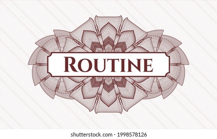 Red passport style rosette. Vector Illustration. Detailed with text Routine inside