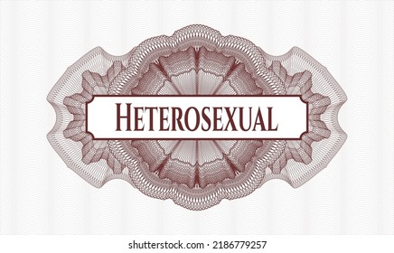 Red passport style rosette. Vector Illustration. Detailed with text Heterosexual inside