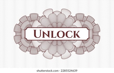 Red passport style rosette. Vector Illustration. Detailed with text Unlock inside