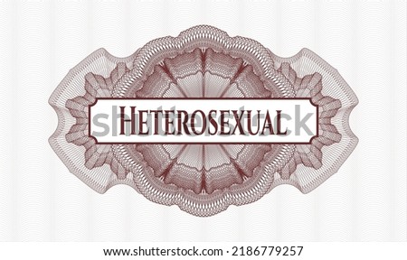Red passport style rosette. Vector Illustration. Detailed with text Heterosexual inside
