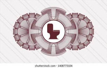 Red passport style rosette with WC toilet icon inside