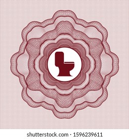 Red passport style rosette with WC toilet icon inside