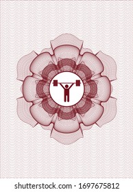 Red passport style rosette with weightlifting icon inside