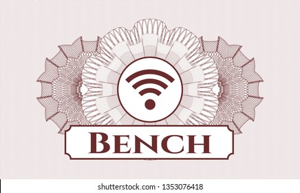 Red passport style rosette with wifi signal icon and Bench text inside