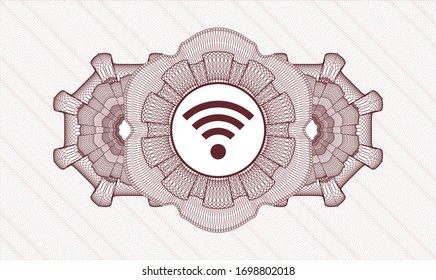 Red passport style rosette with wifi signal icon inside