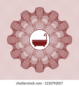 Red passport style rossete with bathtub icon inside