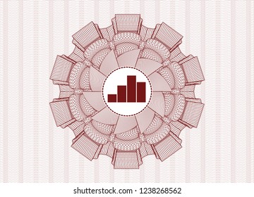 Red passport style rossete with chart icon inside