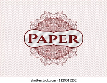 Red passport style rossete with text Paper inside