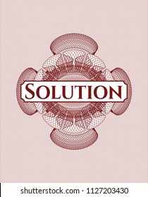 Red passport style rossete with text Solution inside