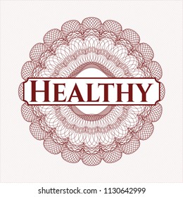 Red passport style rossete with text Healthy inside