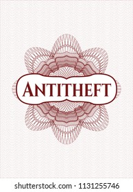 Red passport style rossete with text Antitheft inside