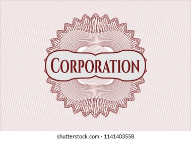 Red passport style rossete with text Corporation inside