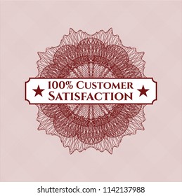 Red passport style rossete with text 100% Customer Satisfaction inside