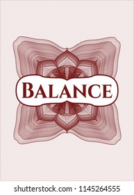 Red passport style rossete with text Balance inside