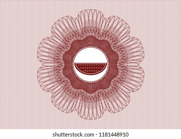 Red passport style rossete with watermelon icon inside