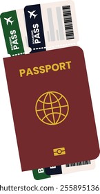 Red Passport with Two Boarding Pass for Travel Around the World