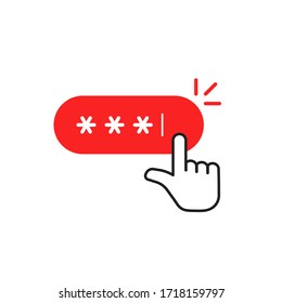 red password button with hand pointer. simple flat modern secure registrer logotype graphic design illustration isolated on white. concept of closed site access or forgot login or cybersecurity