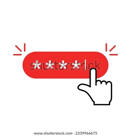 red password button with hand pointer. simple flat modern secure registrer logotype graphic design illustration isolated on white. concept of closed site access or forgot login or cybersecurity