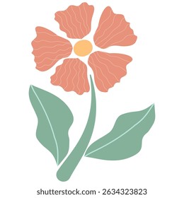 red pastel flowers elements for decoration on transparent background
