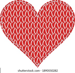 Red patchwork heart with white lace pattern and white seams