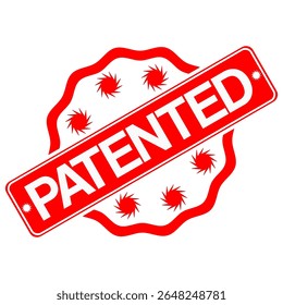 Red patented stamp on a white background, indicating legal protection for an invention or design, ensuring exclusive rights for the patent holder