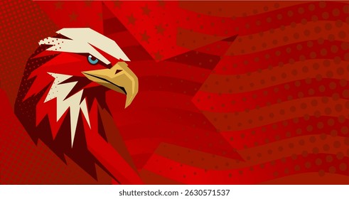 Red patriotic stylized background with eagle head and United States flag – vector illustration