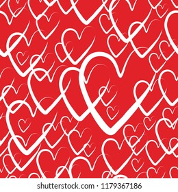 red pattern background with hand drawn elements. seamless hearts background. hearts for Valentine's day, vector illustration.