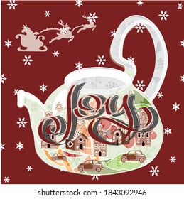 Red pattern card with teapot and inscription