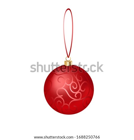 Red pattern Christmas decoration ball, holiday pendant, hand drawn 3D vector illustration, birthday decorations.