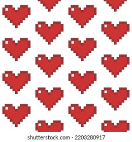 Red Pattern Continuous Seamless Motiff Decoration Heart Life Health Icon Symbol Pixel Art Game Sprite Pixelated Vector EPS PNG