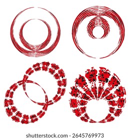 Red pattern design. Circular swirl texture. Geometric ring illustration. Vector bold style.