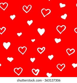 Red pattern with hand drawn hearts for Valentines day