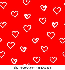 Red pattern with hand drawn hearts for Valentines day