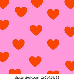 Red pattern of hearts on a pink background. Vector illustration.
