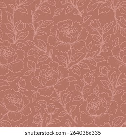 Red Pattern Peonies liner sketch floral drawing all over print pattern with flowers