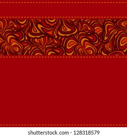 Red pattern with seams and stripe of abstract design