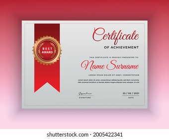 Red pattern shape gradient color certificate of achievement design best award certificate