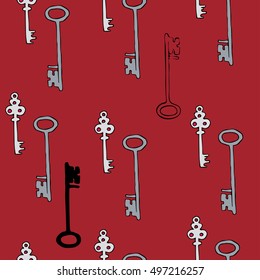 Red pattern with silver decorative keys