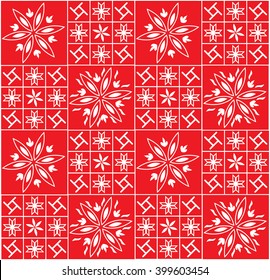 Red pattern with Slavic pagan symbols