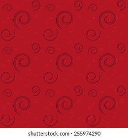 Red pattern with spirals and butterflies.