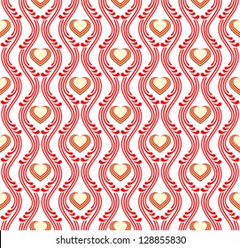 Red pattern vintage style with hearts. Valentine wallpaper, vector