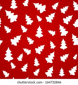Red pattern with white christmas trees. Seamless christmas minimalistic background