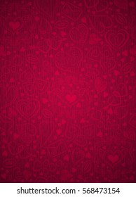 Red  patterned background with valentine hearts, vector illustration. Ideal for printing onto fabric and paper or scrap booking.
