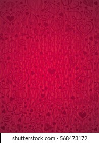 Red  patterned background with valentine hearts, vector illustration. Ideal for printing onto fabric and paper or scrap booking.