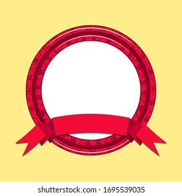 Red patterned frame with curved ribbon in front at the bottom. An empty template for your project. Vector illustration