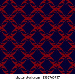 Red patterns on dark blue background. Seamless pattern. Abstract vector background.