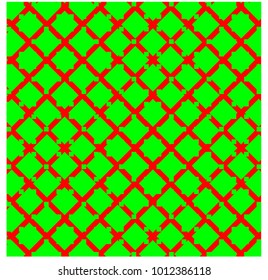 Red patterns on a green background
