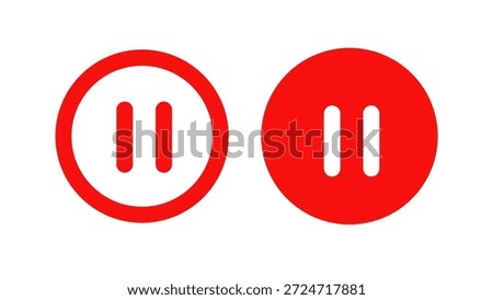 Red pause icons set showing outlined and solid circular media control symbols on white background